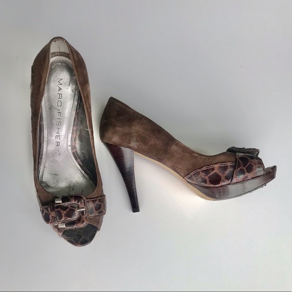 Marc Fisher Brown Peep Toe Platform Pumps - Picture 3 of 7
